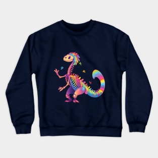 Dancing Skeleton Rainbow Dinosaur Crewneck Sweatshirt